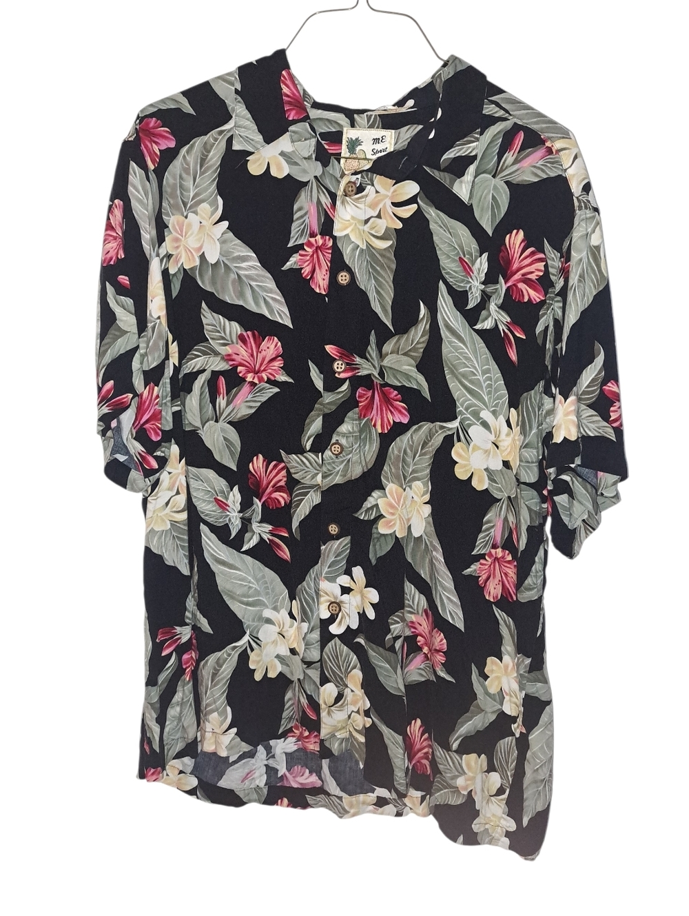 M.E. Sport Black Floral Button-Up Hawaiian Shirt